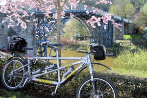 A Tandem, the Iron Bridge and Spring Blossom